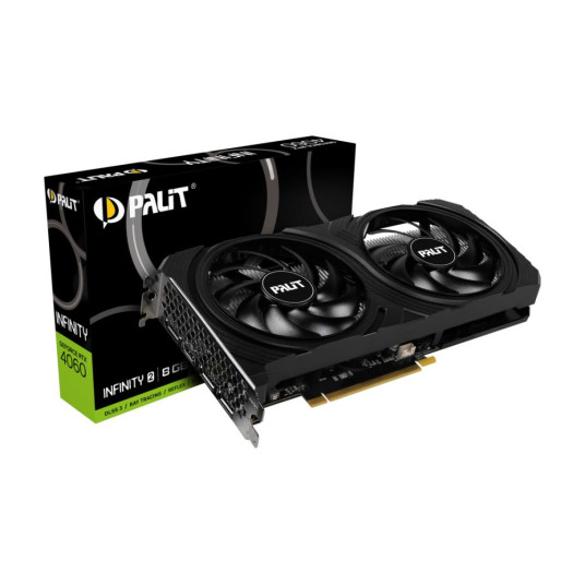 Näytönohjain|PALIT|NVIDIA GeForce RTX 4060|8 GB|GDDR6|128 bittiä|PCIE 4.0 16x|GPU 1830 MHz|Kaksoiskorttipaikkainen tuuletinpesä|2xHDMI|2xDisplayPort|NE64060019P1-1070L