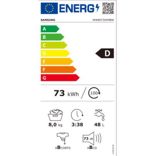 Pyykinpesukone SAMSUNG WW80T304MBW/LE