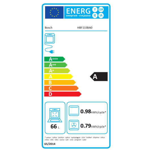 Bosch | Uuni | HBF133BA0 | 66 L | Sähköinen | EcoClean | Nupit | Korkeus 59,5 cm | Leveys 59,4 cm | Musta | Musta