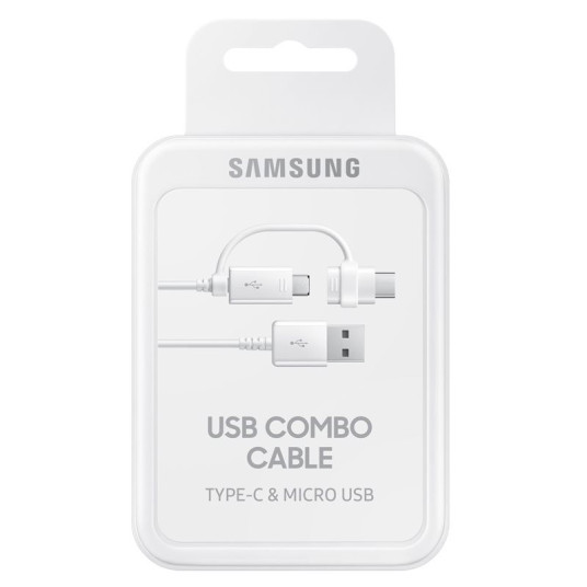 Kaapeli Samsung Cable combo with adapter microUSB & Type-C White