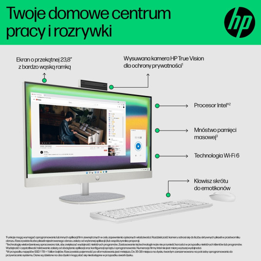 HP AIO 24-cr0015nw i3-N300 23.8 "FHD AG IPS 8GB DDR4 3200 SSD256 Intel UHD Graphics Win11 2Y Shell White (valkoinen)