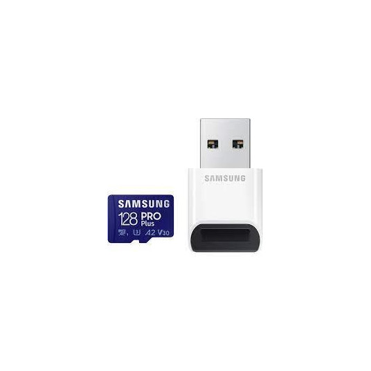 Samsung Pro PLUS microSDXC 128GB UHS-I U3 [Zapis 120MB/s Odczyt 160MB/s] z czytnikiem