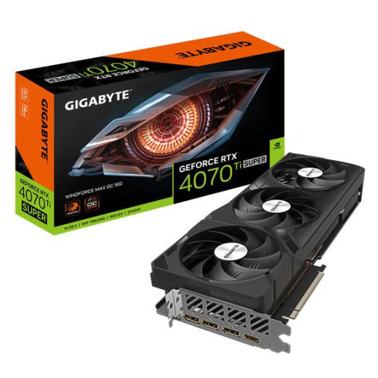 Näytönohjain|GIGABYTE|NVIDIA GeForce RTX 4070 Ti SUPER|16 GB|GDDR6X|256 bittiä|PCIE 4.0 16x|GPU 2655 MHz|Triple Slot Fansink|1xHDMI|3xDisplayPort|GV-N407TSWF3MAXOC-16GD