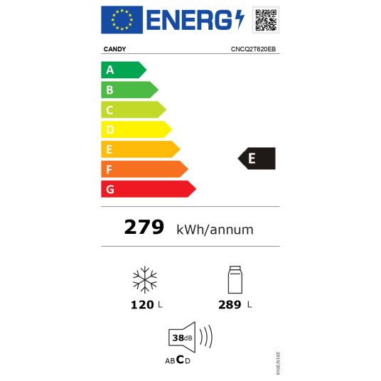 Jääkaappi | CNCQ2T620EB | Energiatehokkuusluokka E | Vapaasti seisova | Combi | Korkeus 205 cm | Ei pakkasjärjestelmää | Jääkaapin nettotilavuus 289 L | Pakastimen nettotilavuus 120 L | Näyttö | 38 dB | Musta | Musta