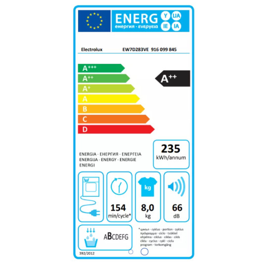 Electrolux EW7D283VE kuivausrumpu