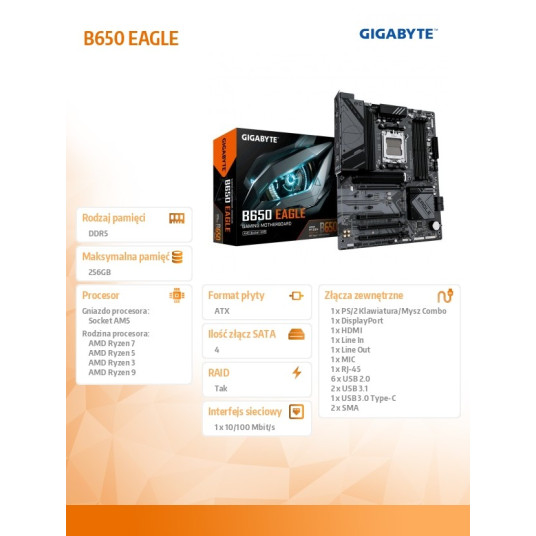 Emolevy B650 EAGLE AM5 4DDR5 HDMI/DP ATX 