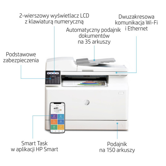 HP Color LaserJet Pro MFP M183fw, tulostus, kopiointi, skannaus, faksaus, 35 arkin automaattinen asiakirjansyöttölaite; Energiatehokas; Vahva turvallisuus; Dualband Wi-Fi