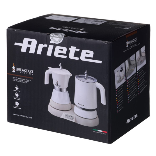 ARIETE 1344 Breakfast Station Sähkökahvinkeitin maidonvaahdottimella 500 W 250/140 ml Valkoinen