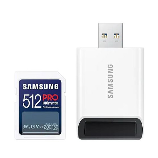 Samsung PRO Ultimate SDXC 512GB UHS-I U3 [Zapis 130MB/s Odczyt 200MB/s] z czytnikiem