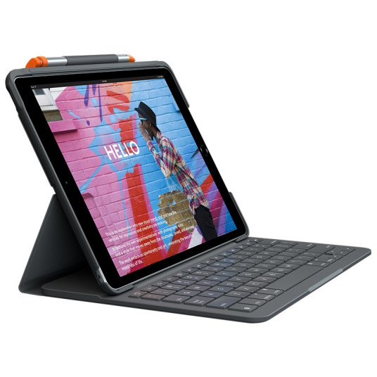 Logitech Slim Folio Bluetooth-näppäimistö ja Schutzhülle iPad 7./8. Sukupolvi Grey