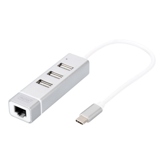 USB-C – USB2.0 3-portti/RJ45 LAN-portti DIGITUS hopea