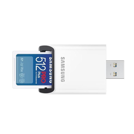 Samsung PRO Plus SDXC 512GB UHS-I U3 [Zapis 130MB/s Odczyt 180MB/s] v2023 z czytnikiem