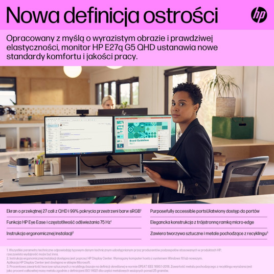 HP E27q G5 -tietokonenäyttö 68,6 cm (27") 2560 x 1440 pikseliä Quad HD LCD musta, hopea