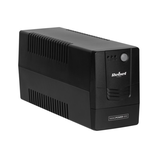 Keskeytymätön tietokoneen virtalähde UPS REBEL malli Nanopower 650 (offline, 650VA / 360W, 230 V, 50Hz)