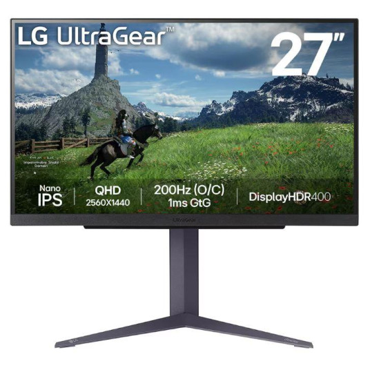 LCD-monitori|LG|27"|Panel IPS|2560x1440|16:9|180Hz|1 ms|Pivot|Korkeussäädettävä|Kallistus|Väri musta|27GS85Q-B