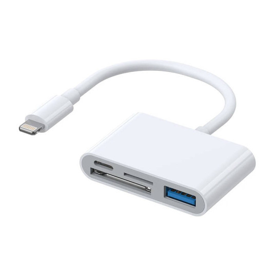 Joyroom Lightning to USB OTG adapteri S-H142 SD-kortinlukija, microSD (valkoinen)