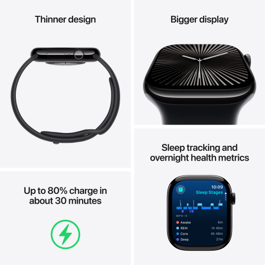 Älykello Apple Watch Series 10 GPS 46mm Jet Black Aluminium Case with Black Sport Band - M/L