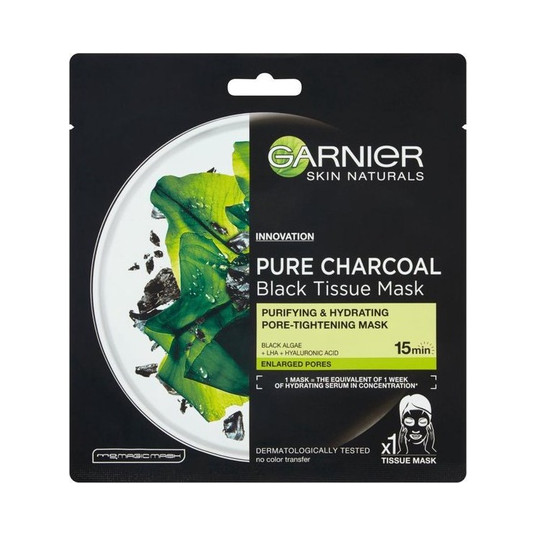 GARNIER Pure Charcoal Black Tissue Mask Purifying  Hydrating Pore Tightening Mask oczyszczaj ca maska na tkaninie z w glem 28g