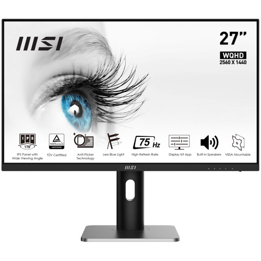 MSI PRO MP273QP tietokonenäyttö 68,6 cm (27") 2560 x 1440 pikseliä Wide Quad HD LED musta, hopea