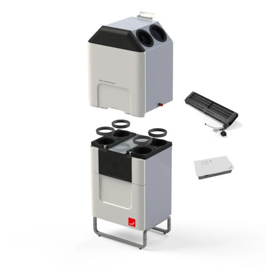 Zehnder lämpötilan säätölaite ComfoClime 36 ja ENTALPINIO rekuperaattori ComfoAir Q 600 ERV ST KIT LAN-moduulilla ja lämmitys ten 471420020 + 471502115 + 655011100 + 400502007