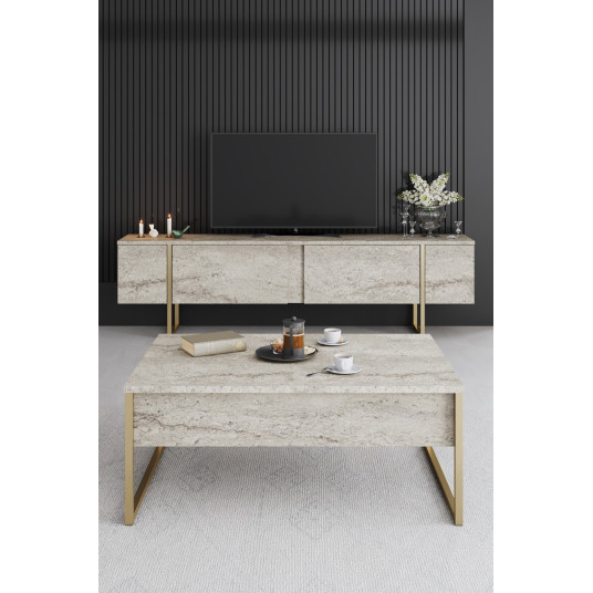 TV Stand, Luxe, Travertine Gold, 100% MELAMINE COATED PARTICLE BOARD