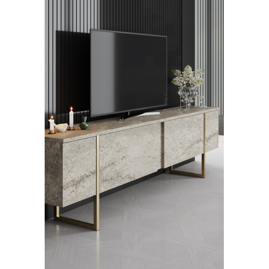 TV Stand, Luxe, Travertine Gold, 100% MELAMINE COATED PARTICLE BOARD