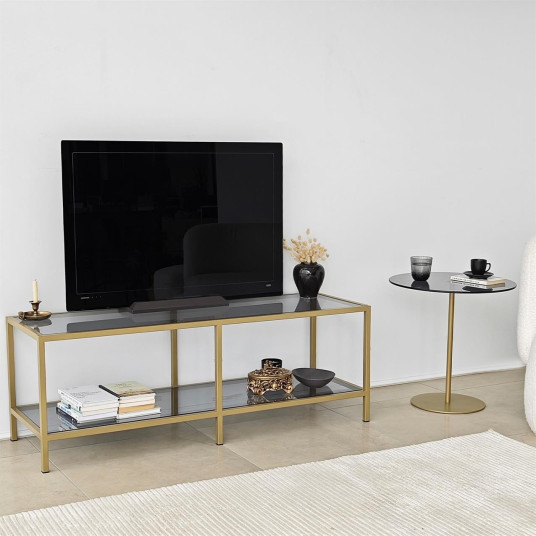 TV Stand, Basic, Dark Grey Gold, 100% TEMPERED GLASS