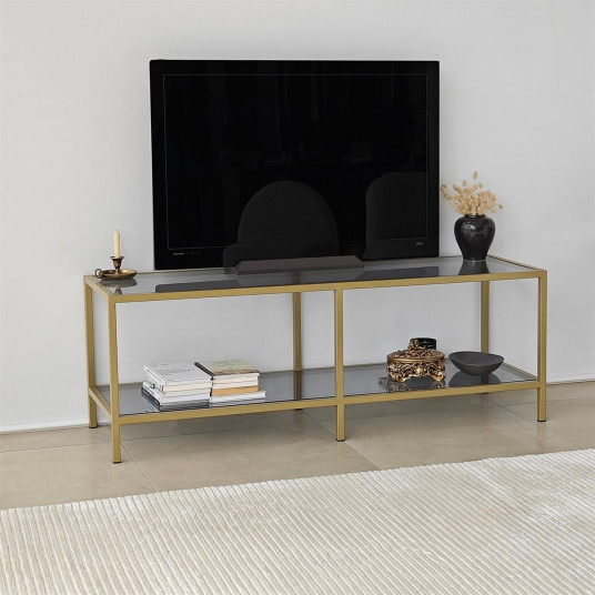 TV Stand, Basic, Dark Grey Gold, 100% TEMPERED GLASS