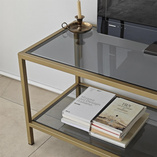 TV Stand, Basic, Dark Grey Gold, 100% TEMPERED GLASS