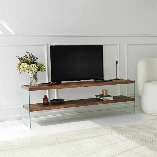 TV Stand, Aqua, Natural, 100% TEMPERED GLASS