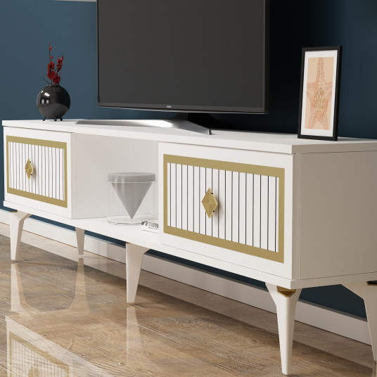 TV Stand, Nil, White Gold, 100% MELAMINE COATED PARTICLE BOARD