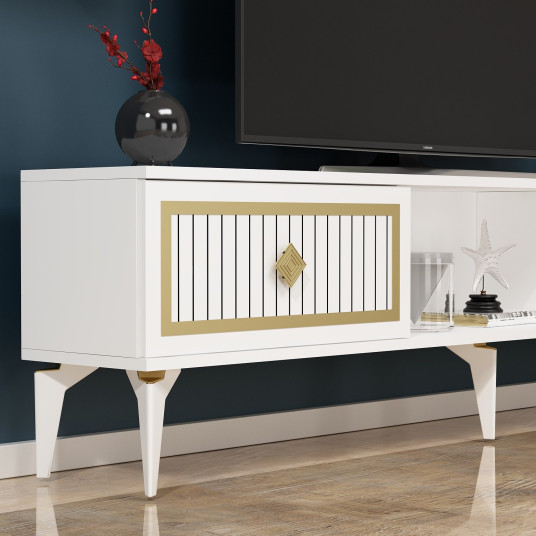 TV Stand, Nil, White Gold, 100% MELAMINE COATED PARTICLE BOARD