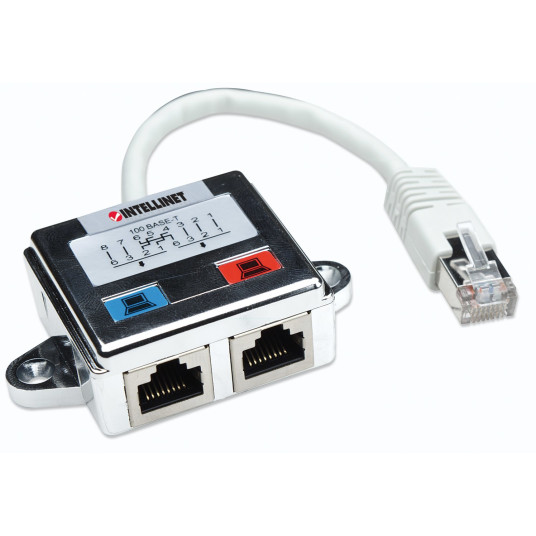Intellinet 504195 kaapeli pistorasia/pistoke muunnin 2 x RJ45 RJ45 Hopea, Valkoinen