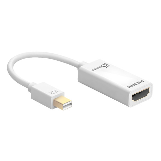 J5create mini DisplayPort ja 4K HDMI -sovitin (miniDP m - 4K HDMI f 125 mm; valkoinen väri) JDA159-N