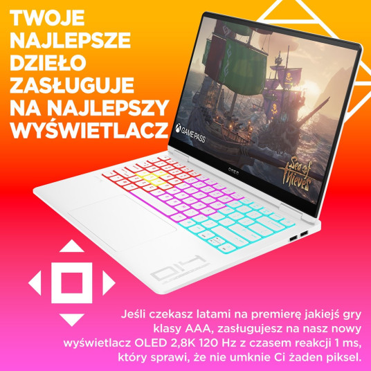 HP OMEN 14-fb0030nw Ultra 9 185H 14.0"2.8K OLED 400nits 120Hz 32GB DDR5 SSD1TB RTX 4070 8GB Cam1080p Win11 2Y Keraaminen valkoinen