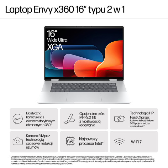 HP ENVY x360 16-ac0003nw Ultra 7 155U 16.0 "WUXGA Touch AG IPS 300nits 16GB DDR5 SSD1TB Intel Arc 5MP Win11 2Y Glacier Silver (jäätikkö)