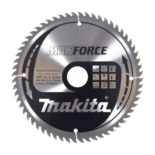 MAKITA KIERTOSAHANTERÄ 190x30x60 MAKFORCE WOOD -laitteella MAKITA CIRCULAR SAW BLADE 190x30x60 with MAKFORCE WOOD