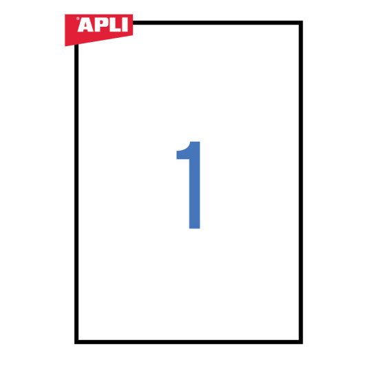 Tarratarrat APLI, 210 x 297 mm, A4, 1 tarra per arkki, 100 arkkia, valkoinen, pakkaus.