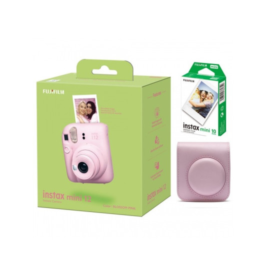 Fujifilm Instax Mini 12 kamera Blossom Pink + Instax Mini Glossy (10pl) + laukku