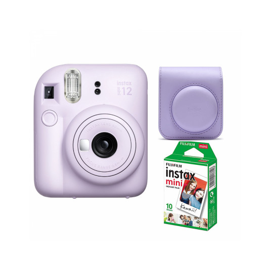 Instax Mini 12 Lilac Purple + 10 filmiä + kotelo