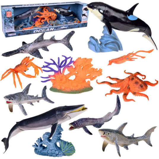 Sea animals set of figures 10 pcs Shark Crab Orca Octopus ZA5175