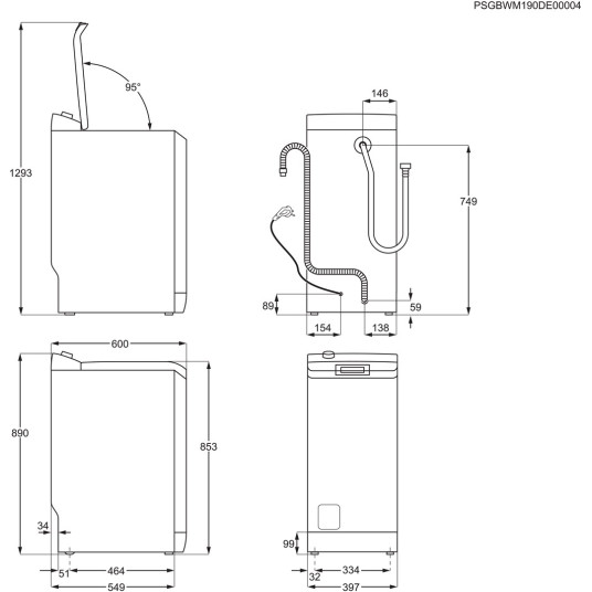 Electrolux EW2TN5261FP Päältä täytettävä pesukone 6 kg 1200 rpm valkoinen