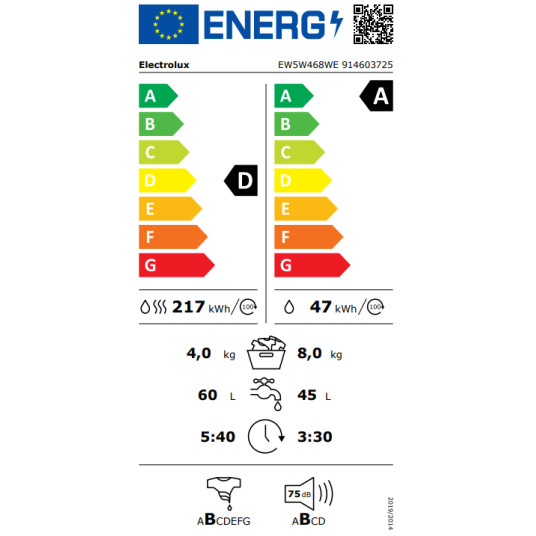 Electrolux EW5W468WE pesukone ja kuivausrumpu