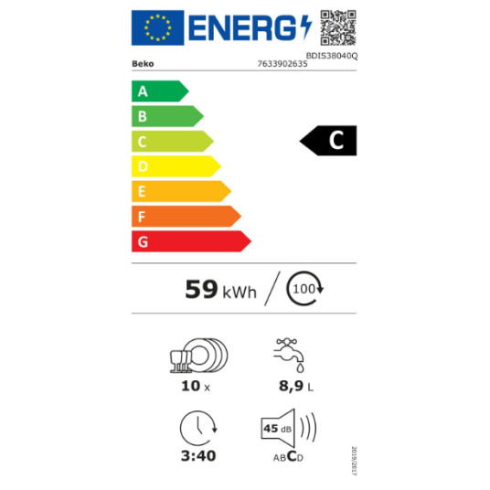 Sisäänrakennettu astianpesukone BEKO BDIS38040Q