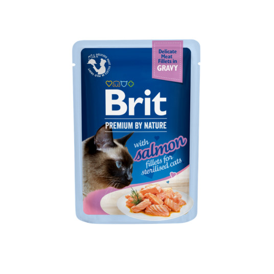 Brit Premium Cat Herkkä säilyke kissojen pussiin. Steriloitu lohi kastikkeessa 85 g