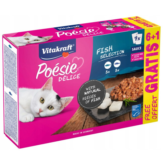 VITAKRAFT Poésie Delice Fish selection - kissan märkäruoka - 6 + 1 x 85g