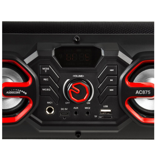 Audiocore AC875 Bazooka Kannettava Bluetooth-kaiutin Boombox 30W (20W + 5Wx2) IPX4 Roiskesuojattu / Radio / microSD / Aux-In / USB / Valaistus / Mic Port