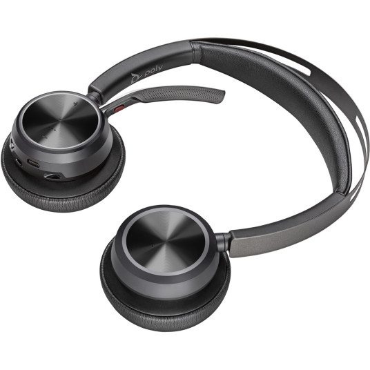 Kuulokkeet Poly Voyager Focus 2 USB-C-C Headset + USB-C/A Adapter + Charging Stand Black