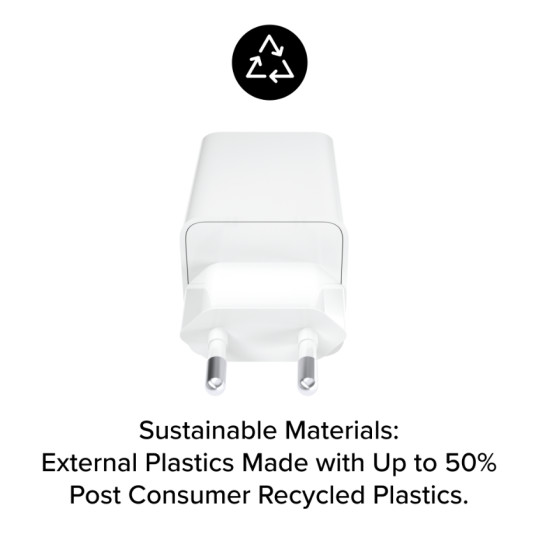 Sovitin Mophie Essentials Power Adapter Dual USB-C PD 50W EU White