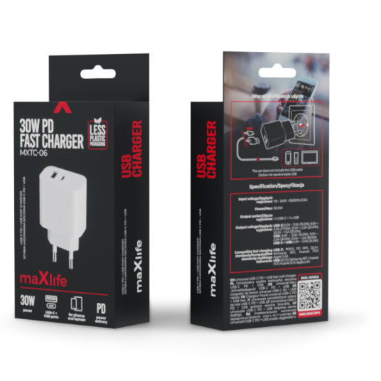 Maxlife MXTC-06 Laturi USB-C / USB / 30W